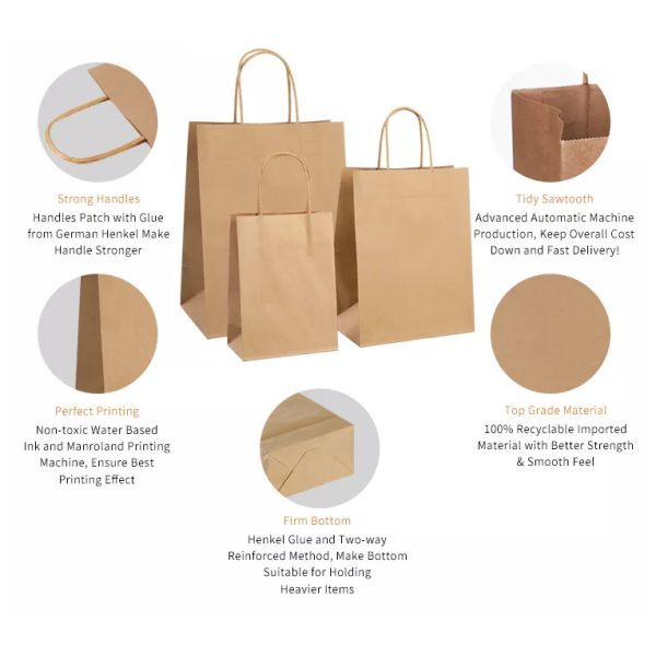 CMYK 50gsm To 200gsm Durable Kraft Paper Bags Flexo Printing
