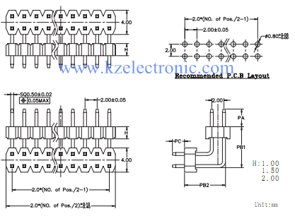 2.0mm pin header dual row dual base male header
