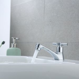 China ODM Single Cold Water Basin Tap Brushed Chrome Cross Handle wholesale