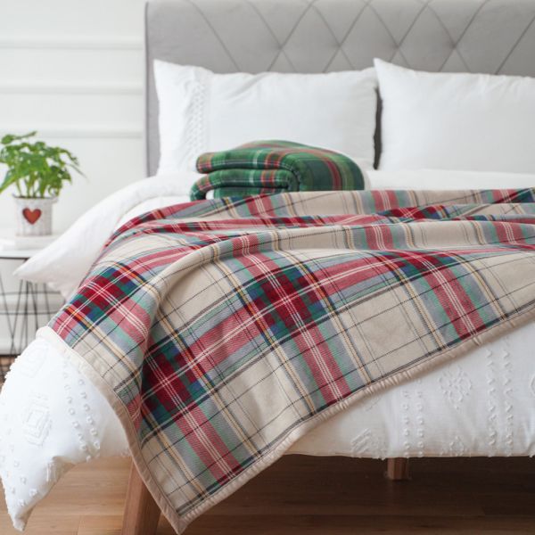 Customized Popular Plaid Sofa Flannel Sherpa Fleece Throw Blanket for High Standards