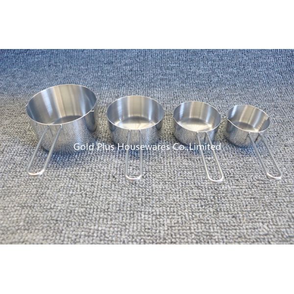 60ml Amazon hot selling 4 pcs different sizes natural color spoon sets stainless steel measuring cups with linear handle