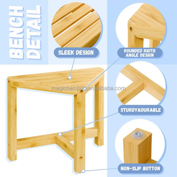 Small Bamboo Shower Step Stool for Corner Shaving Legs Customized Designs CE Certificate
