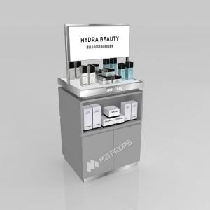 China Display Counter Grey Wooden Boutique Edge Cabinet With Light Box For Trendy Shop Display Furniture And Branded Shop Shelf wholesale