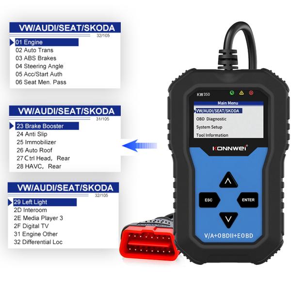 12V OBDII Cars Konnwei OBD2 Scanner KW350 2.4" Screen