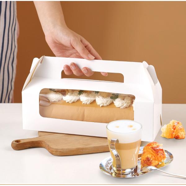 Portable Cake Roll Box with Window Disposable bowl 27.5*9*14.7cm 350g white card for custom logos available