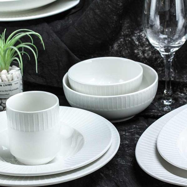 FDA Certificated 5 Inch Embossed White Porcelain Bowls