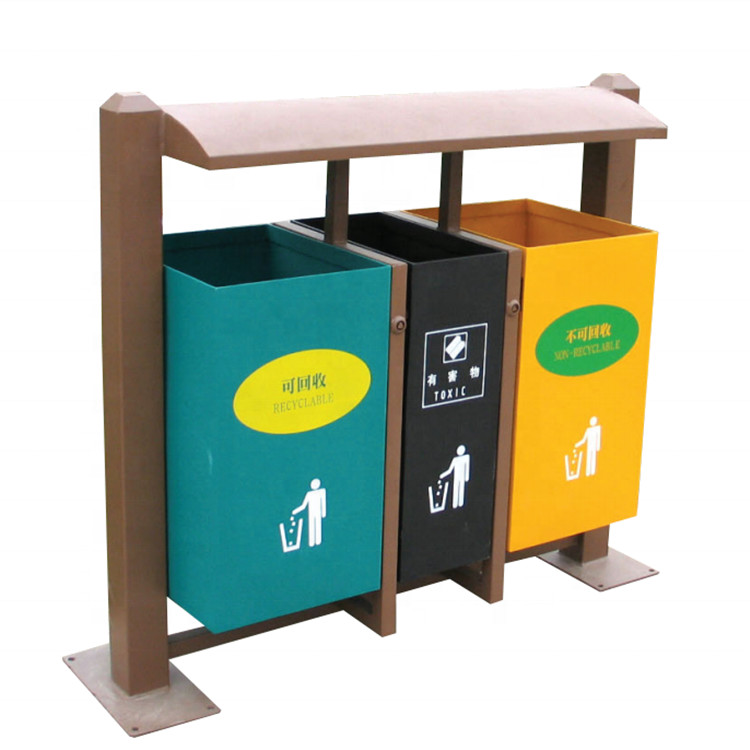 Quality Surface Mounted Metal Outdoor Trash Bin Rectangular Shape For Public for sale