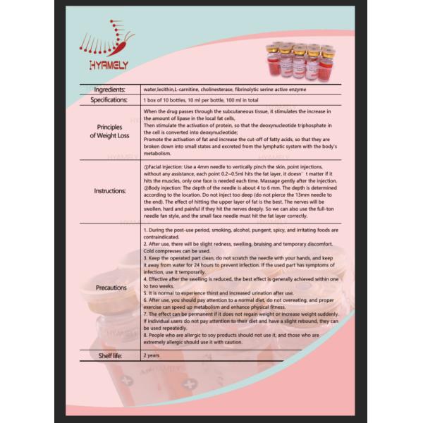 Removing Body Fat Injecting 10ml Hyamely Lipolytic Solution Thin