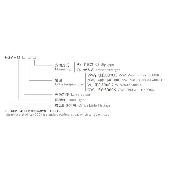 FGY-M Series Modern Office Light Fittings LED Panel Lights 3000K 4000K 5000K 6000K