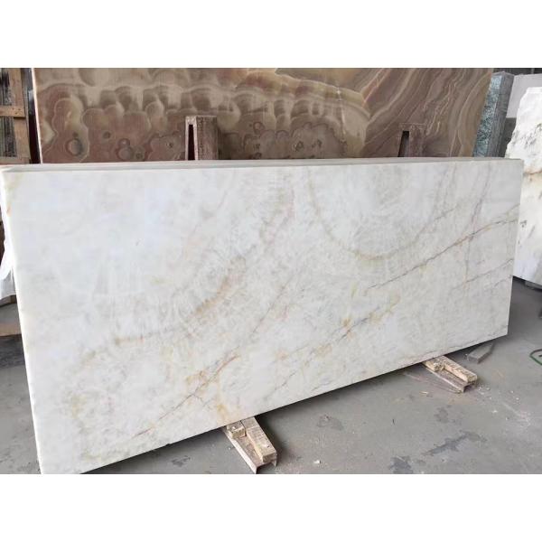 OEM White Onyx Marble Stone Slab With Khaki Brown Veins Tiles
