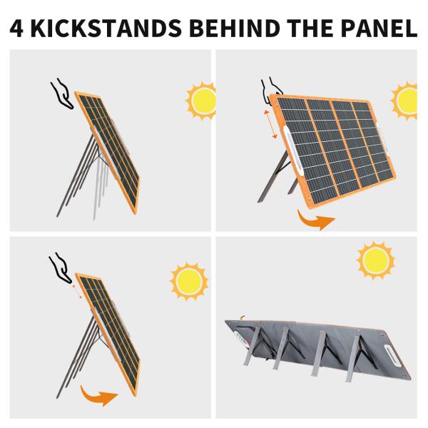 Foldable Solar Panel 100W with Kickstand and USB Outputs Panel Efficiency 21.5%-23.5%