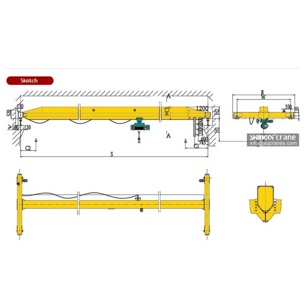 Santo Brand High Strength Single Girder Overhead Travelling Crane 10 Ton Load Capacity
