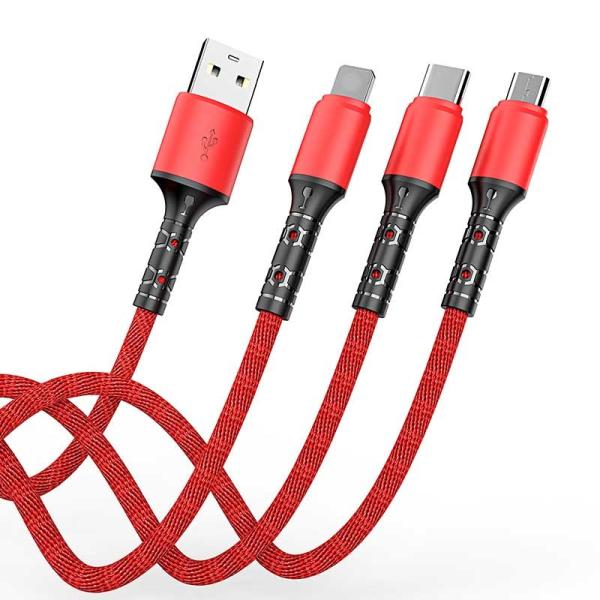 Fast Chargre OD 3mm Fabric Braided USB Cable 3 In 1 Promotional Gifts