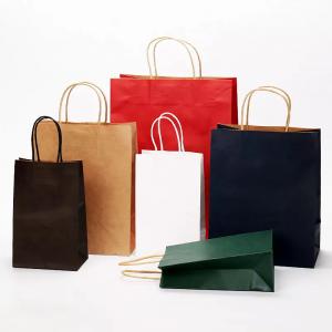 China Takeout Packaging Paper Bag Logo Printing Varnishing Kraft Paper Bag TUV wholesale