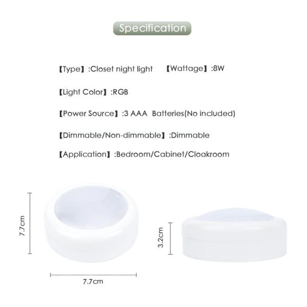 LED Puck Light Under Cabinet Lighting RGB Dimmable Touch 12 Colors Wireless Battery Powered Cupboard Wardrobe Night Lamp