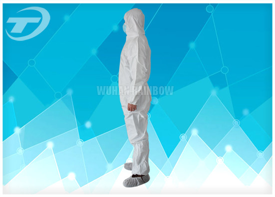 Anti - Acid White Disposable Coverall Suit Microporous Film Laminated Fabric
