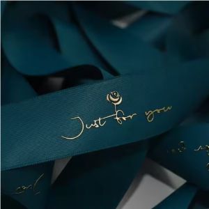 China Custom Polyester Ribbon Spool With 3D Gold Foil And Printed Logo on sale
