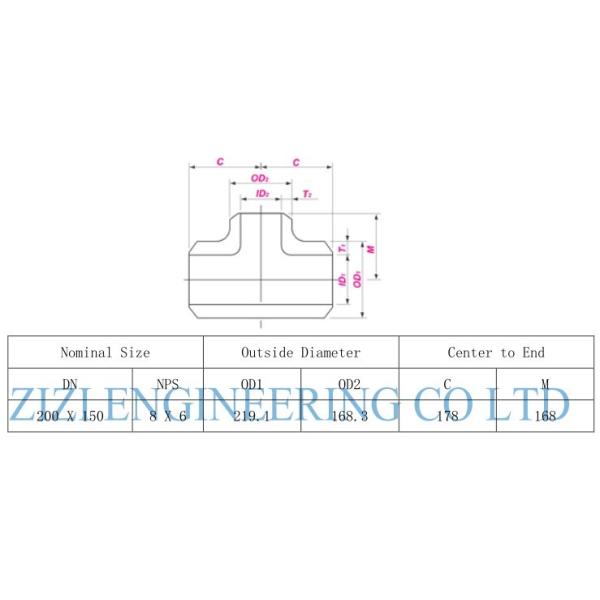 6 X 8 " Galvanized Reducing Tee , Butt Weld Carbon Steel Pipe Fittings