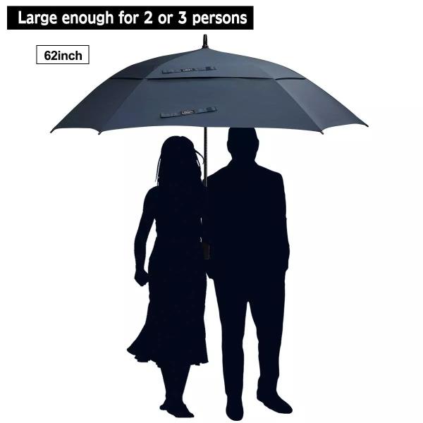Extra Large Double Canopy Vented Golf Umbrella Automatic Open 62 Inch Oversize