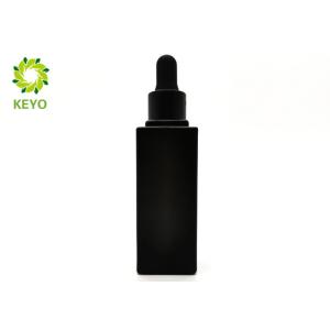 China Square Empty Cosmetic Containers , 50ml Matte Black Glass Dropper Bottles on sale