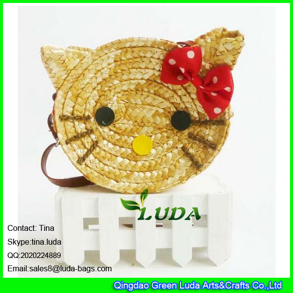 Quality LUDA 2016 fashion cute girls wheat straw hello kitty beach handbag for sale