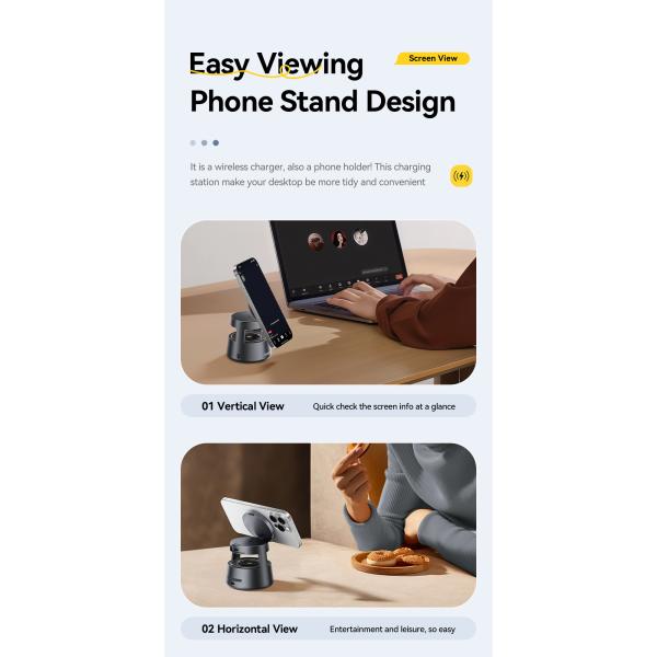 ESSAGER OJD-132 Foldable 4 In 1 15W Magnetic Wireless Charger Stand Station With Led Light For Watch Earphone Phone