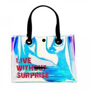 China Wholesale Women Luxury Holographic Tote Bag Laser Handbags Transparent PVC Beach Bags wholesale