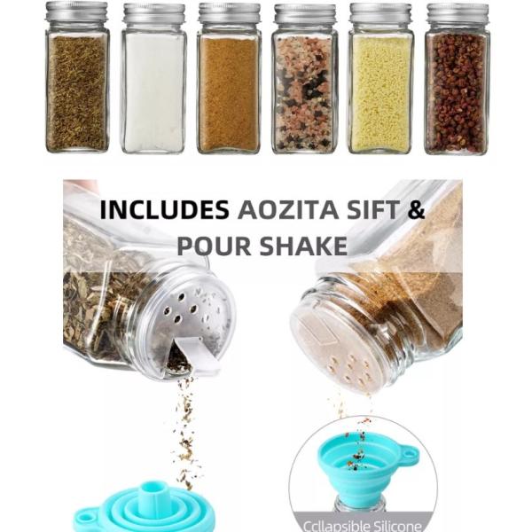 12pcs 120ml Kitchen Square Spice Jars With Shaker Lids And Airtight Metal Lids