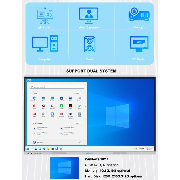 HDFocus OEM 55 65 75 85 86 100 110 Inch Interactive Flat Panel Multi Touch Screen Digital Whiteboard Smart Board for Education