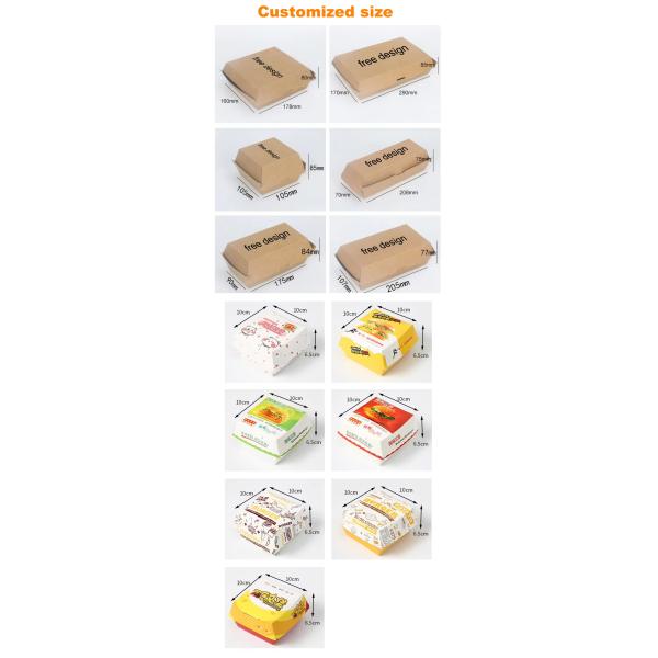 OEM Food Kraft Paper Cardboard Hamburger Boxes Takeaway Packing