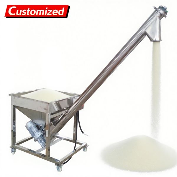 oem Automatic Screw Powder Feeder Machine Stainless Steel Vibrating Inclined Conveyor Hopper with 4.5'' Diameter Auger Loader for Spices, Resin &