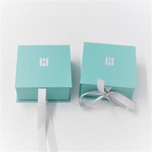 China OBM Blue Luxury Gift Boxes Cufflink Jewelry Ring Ribbon Flap Magnetic Book Shape wholesale