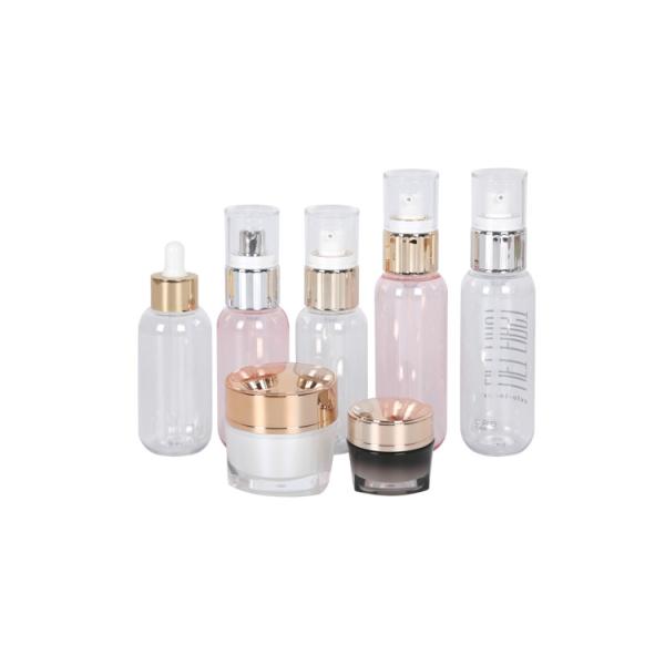 High Quality 100ml 120ml PET Dropper Serum Bottle 15g 50g Acrylic Face Cream Jar Cosmetic Skincare Packaging Set