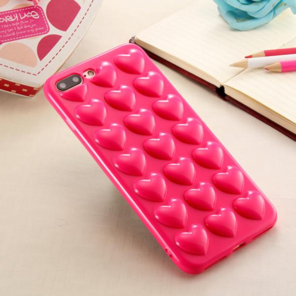 Clear Soft TPU 3D Love Heart Pattern Cell Phone Case Back Cover for iPhone7 7 Plus 6 6s Plus with Lanyard