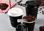 Embossed Black Ripple Coffee Cups , Custom Printed Paper Coffee Cups With Straws