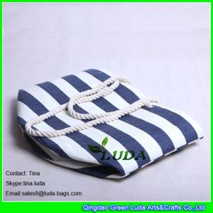 China LUDA navy blue striped paper straw beach bag cheap wholesale beach bags on sale