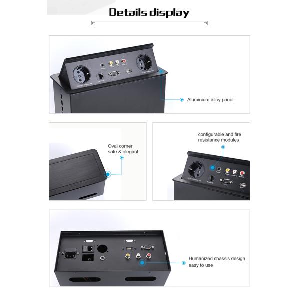 Media Connector Tabletop Flip Up Outlet Furniture Power Data Socket Aluminum Alloy / Plastic Material