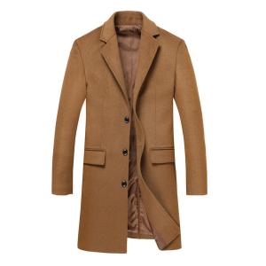 China Regular Men's Woolen Coat Winter Solid Color Single-breasted Pocket Camel Male Long Trench Coat Mens Overcoat wholesale