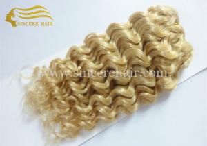 China New Fashion Hair Products, 30 CM Blonde #613 Curly Remy Human Hair Weave Extension for Sale wholesale