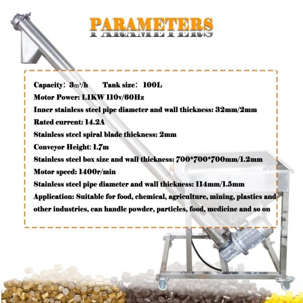oem Automatic Screw Powder Feeder Machine Stainless Steel Vibrating Inclined Conveyor Hopper with 4.5'' Diameter Auger Loader for Spices, Resin &