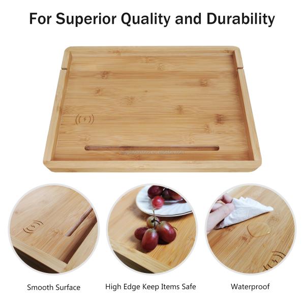 Sustainable Bamboo Bedside Shelf with Mobile Phone Tablet Holder 38x26x2.5cm Design