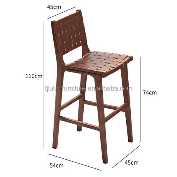Ash Wood Frame Nordic Bistro Bar Chairs with Saddle Leather Woven Seats