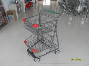 China Two Layer Basket Wire 4 Wheel Shopping Trolley / Cart With Color Poweder Coating wholesale