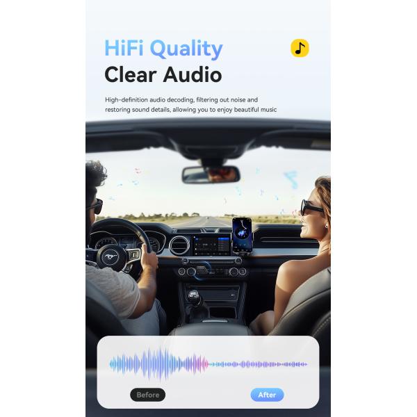 Bluetooth 5.4 FM Car Adapter with 10m Range USB-A