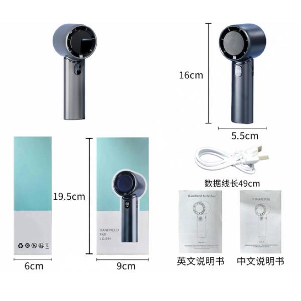 1800mAh Lithium Battery Portable Fans Type-C Interface 160g Stepless Speed Regulation Blue Or Gray For Office Workers Students