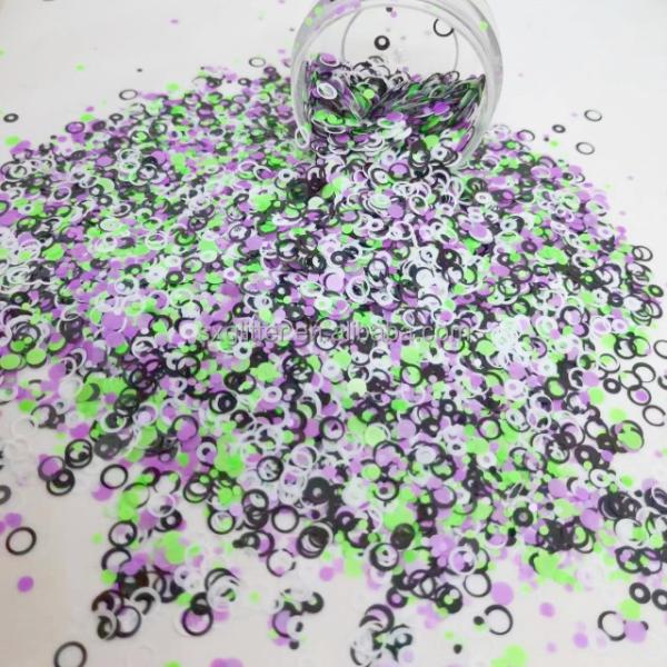 Customized Color Resin Glitter Glitter White Open Circle Black Open Circle Neon Green Round and Neon Purple Round Mixes