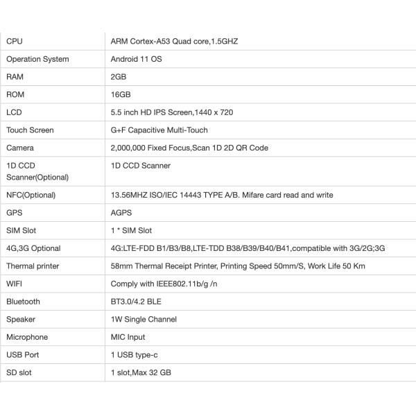 POS Terminal With Built-In 58mm Receipt Printer Support Android