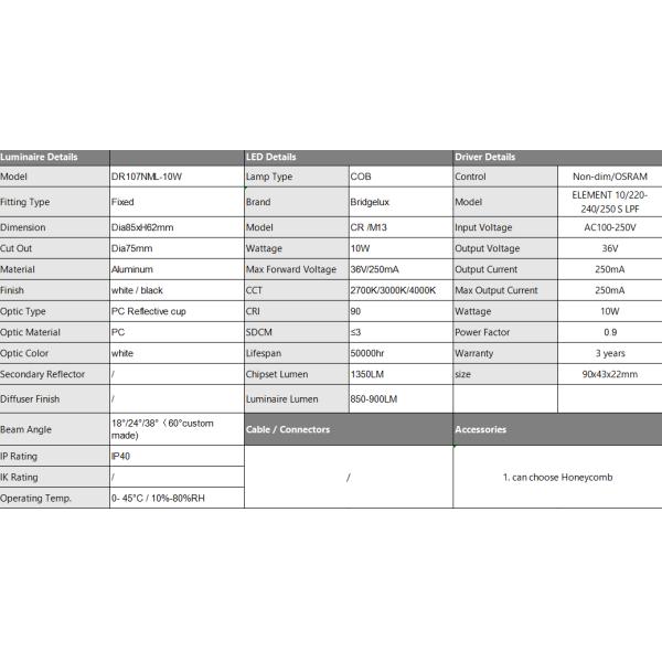 CITIZEN LED OSRAM driver 10W cutout 75mm Fixed led recessed downlight residential building COB downlight