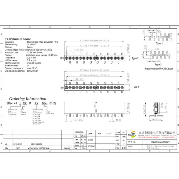 80 Pins 1.27mm Female Pin Header Connector Single Row Dual Row
