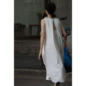China white cotton linen dresses for women woven fabric clothing wholesale